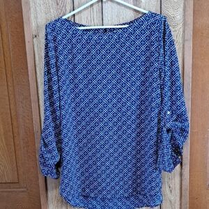 LOFT Blue Patterned Blouse Size 14 Tunic